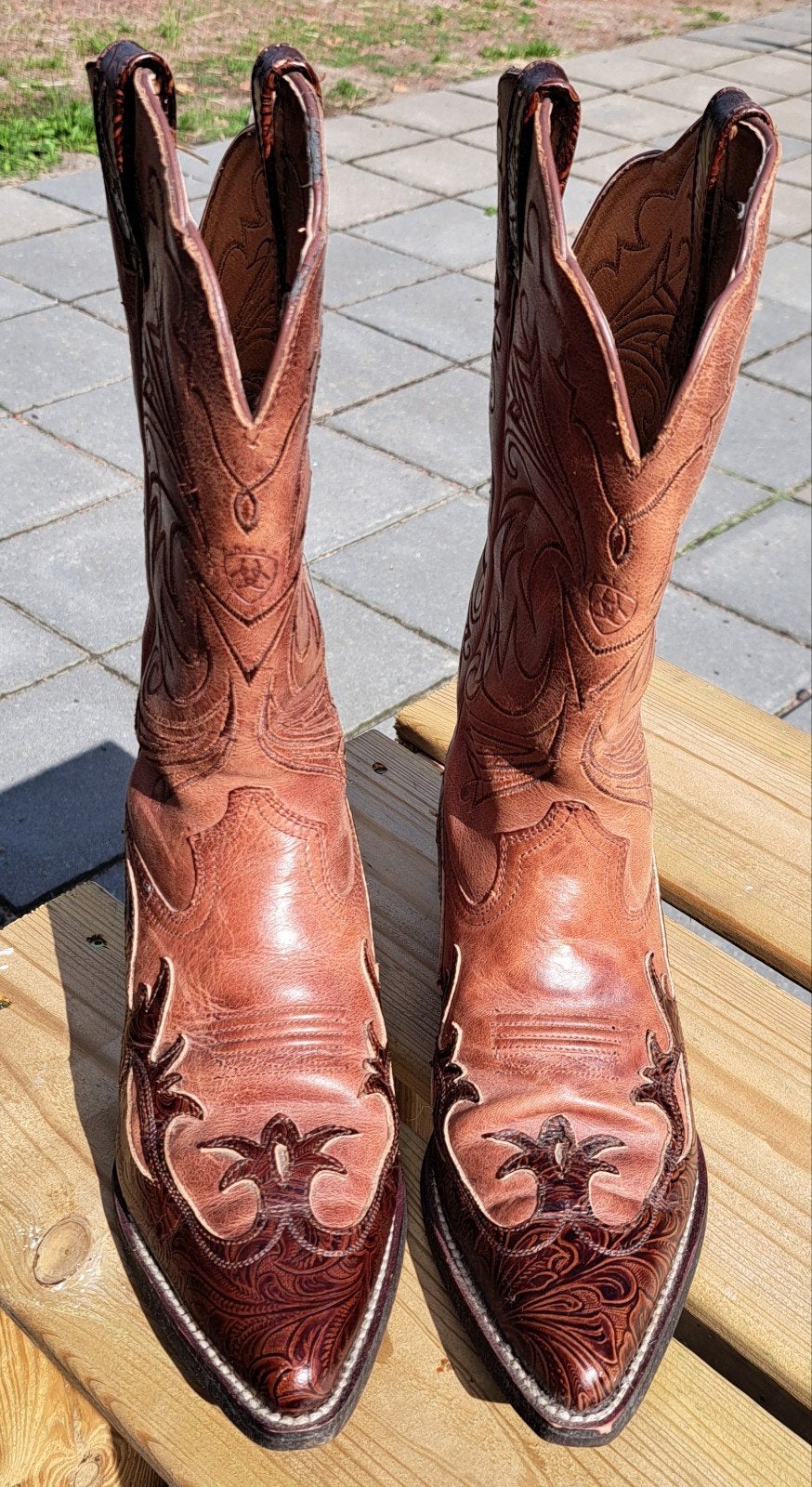 Ariat cowboylaarzen, maat 38.5, bruin leer, Ophalen of Verzenden, Zo goed als nieuw, Bruin, Hoge laarzen