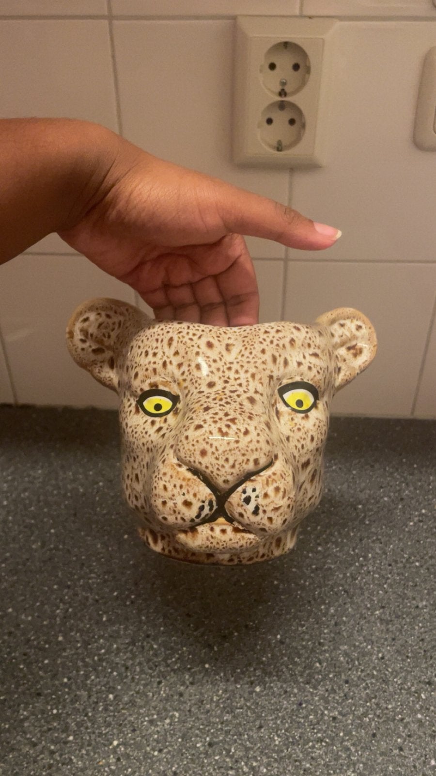 Panter hoofd pot, Gebruikt, Overige stijlen, Ophalen of Verzenden, Bruin