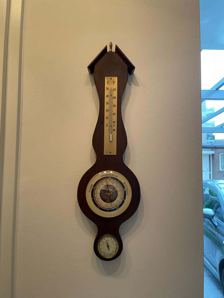 Vintage Barometer Weerstation - Hout met Thermometer, Ophalen, Gebruikt, Weerstation