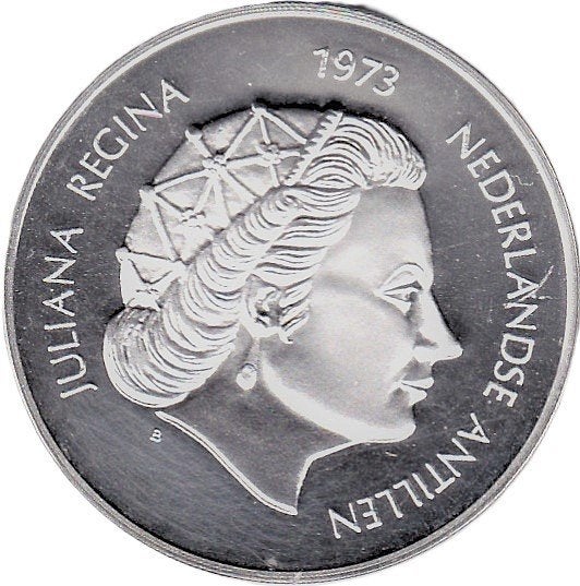 25 GULDEN ANTILLEN 1973 PRACHTIG ZILVER, Ophalen of Verzenden, Koningin Juliana, Overige waardes, Zilver