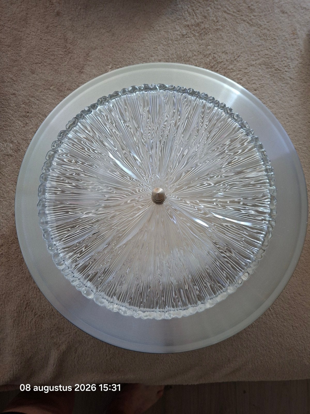 plafondlamp vintage met glas 40cm diameter, Ophalen, Gebruikt, Vintage, E27 (groot)
