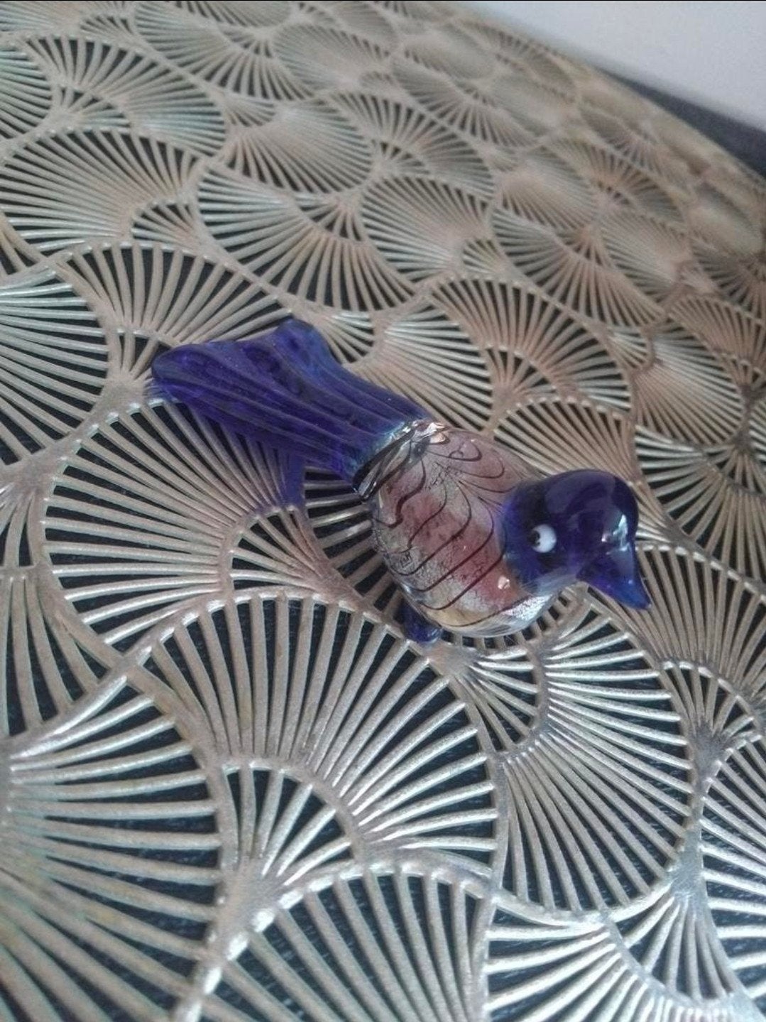 Handgeblazen glasvogel blauw, doorzichtig bubbels glas vogel, Ophalen of Verzenden