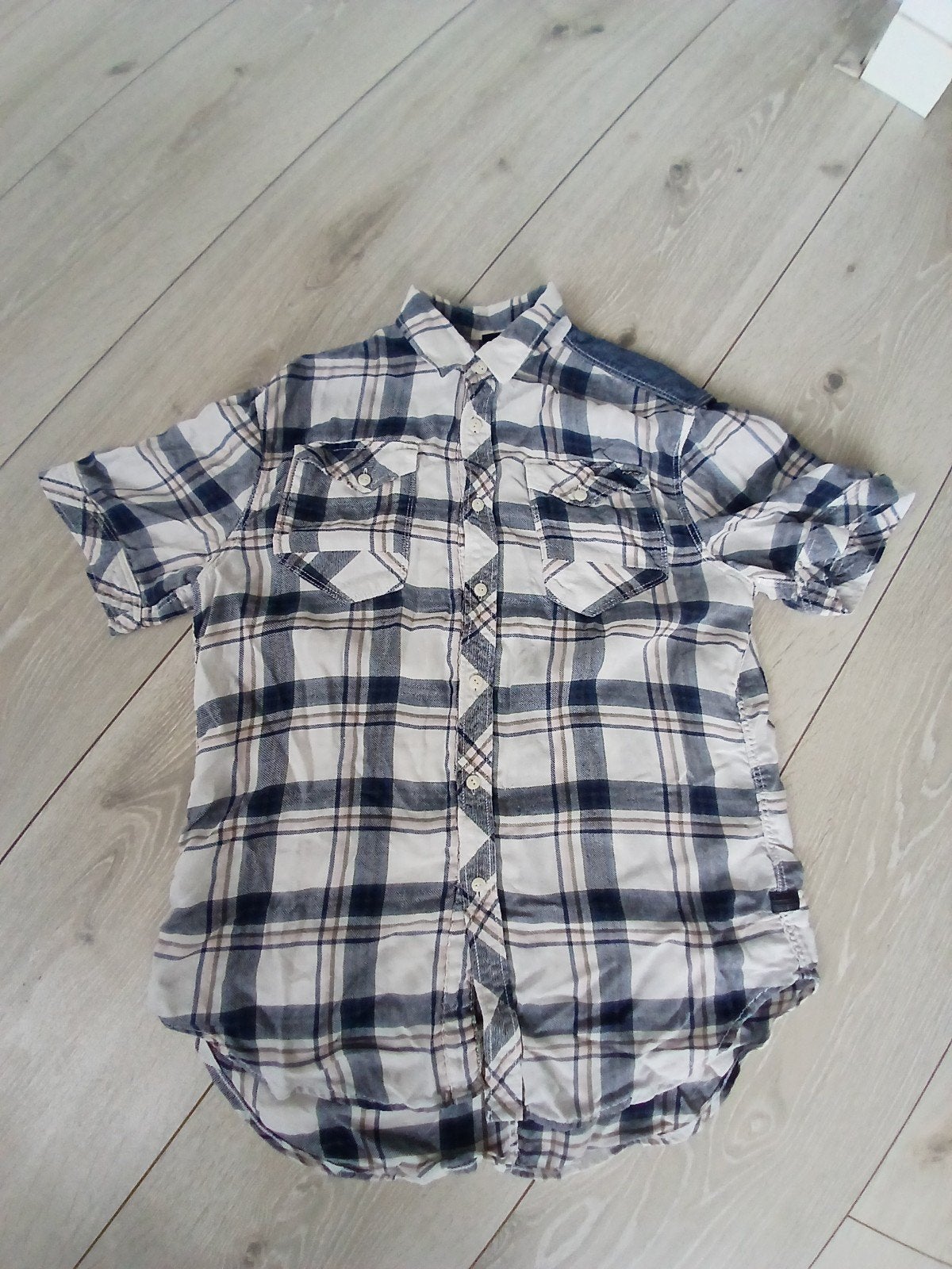 Geruit overhemd met korte mouw boyfriend fit Gstar raw, Gstar, Ophalen of Verzenden, Maat 36 (S), Grijs