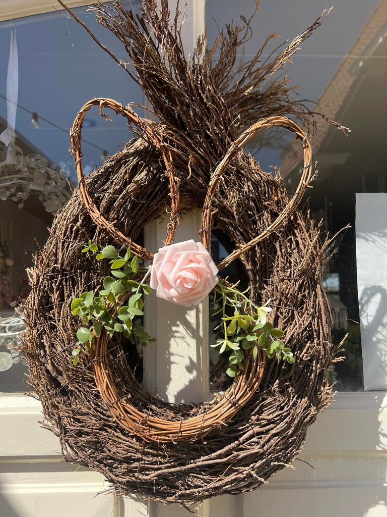 Decoratieve Wilgenkrans met Roze Roos en Groen, Ophalen of Verzenden, Zo goed als nieuw