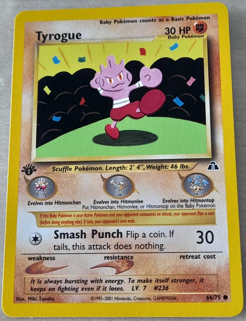 Pokémon Neo Discovery: Tyrogue 1ed (Boosterfresh), Ophalen of Verzenden, Zo goed als nieuw, Losse kaart