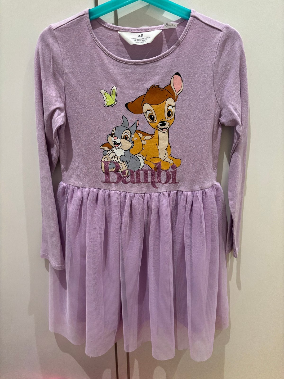 H&M Bambi jurk lila met tule rokje - maat 122/128, Kinderen en Baby's, Ophalen of Verzenden, Gebruikt, Meisje