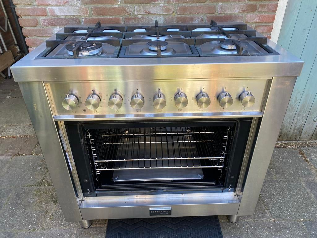 Solitaire 6-pits RVS Gasfornuis met Oven, Ophalen, Gebruikt, Hete lucht, 60 cm of meer