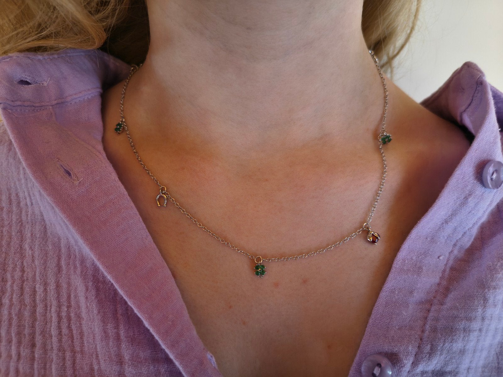 Zilveren geluks ketting, Gebruikt, Ophalen of Verzenden, Met edelsteen, Zilver