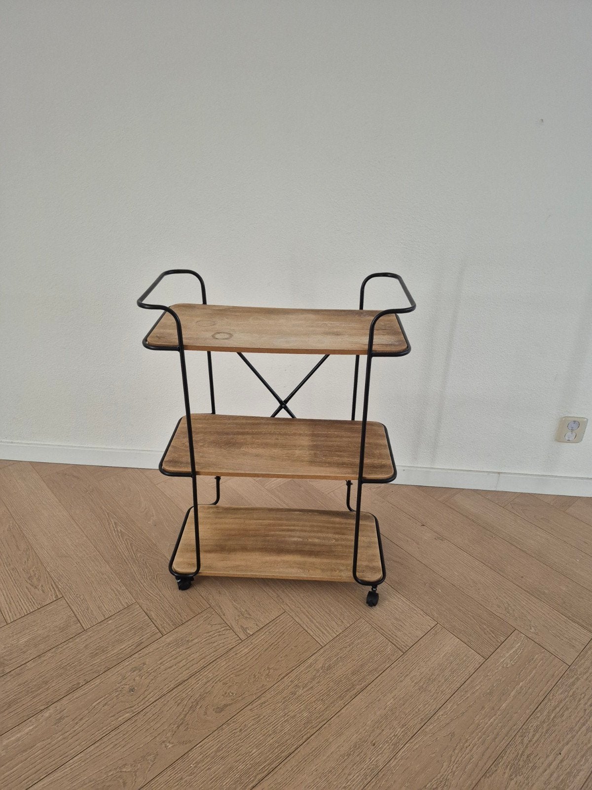 Vintage serveerwagen/trolley met 3 houten bladen, Ophalen of Verzenden