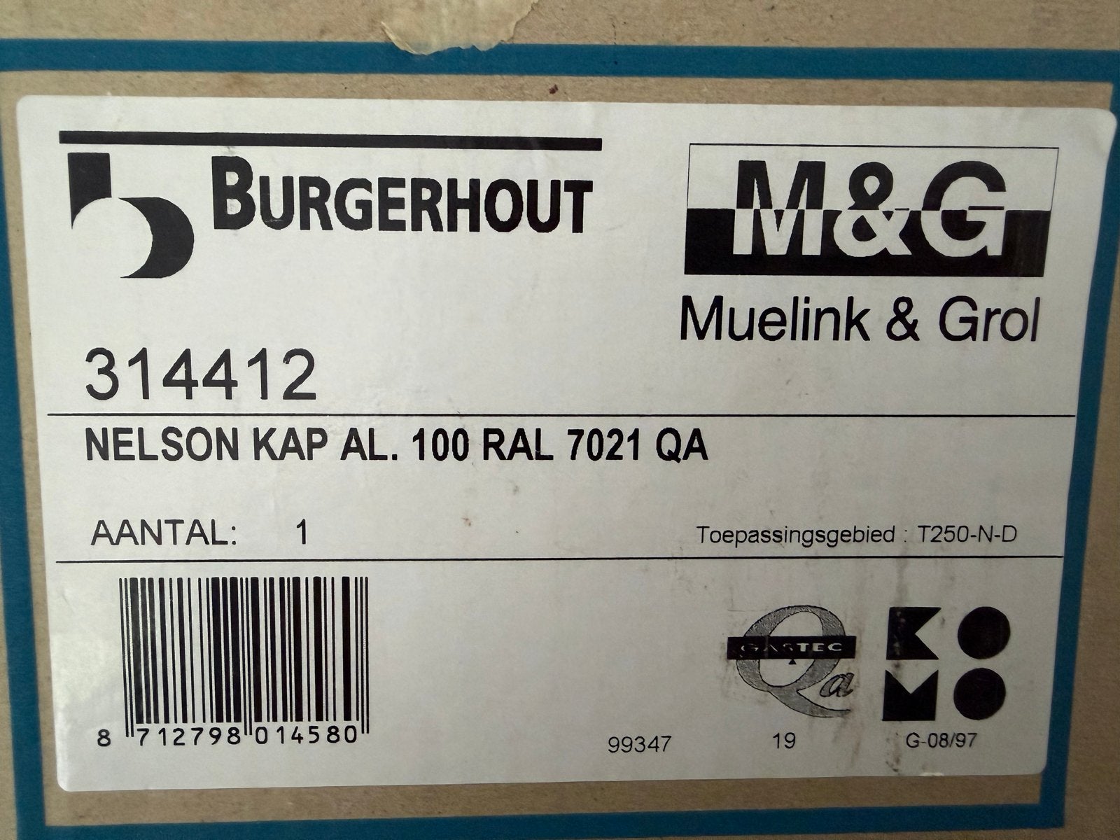 Burgerhout Nelson Kap AL. 100 RAL 7021 QA Afzuigkap, Doe-het-zelf en Verbouw, Ophalen of Verzenden, Nieuw, Afzuiger
