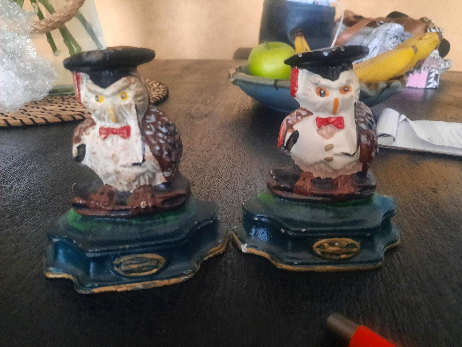 Set van 2 gietijzeren boekensteunen in vorm studerende uil, Verzamelen, Beelden en Beeldjes, Ophalen of Verzenden, Zo goed als nieuw