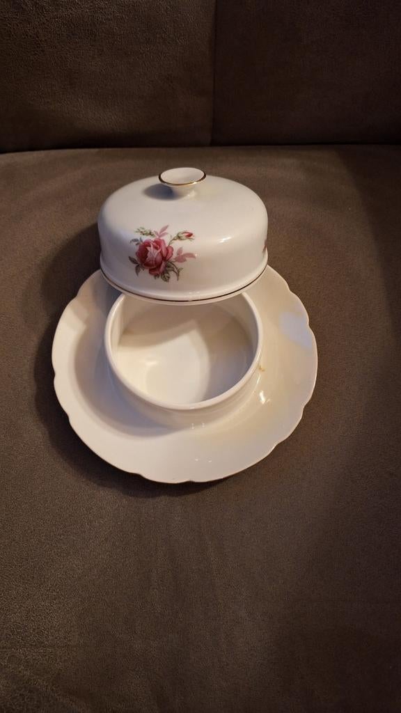 Bohemia botervloot met rozen decor - Made in Czechoslovakia, Antiek en Kunst, Antiek | Porselein, Ophalen