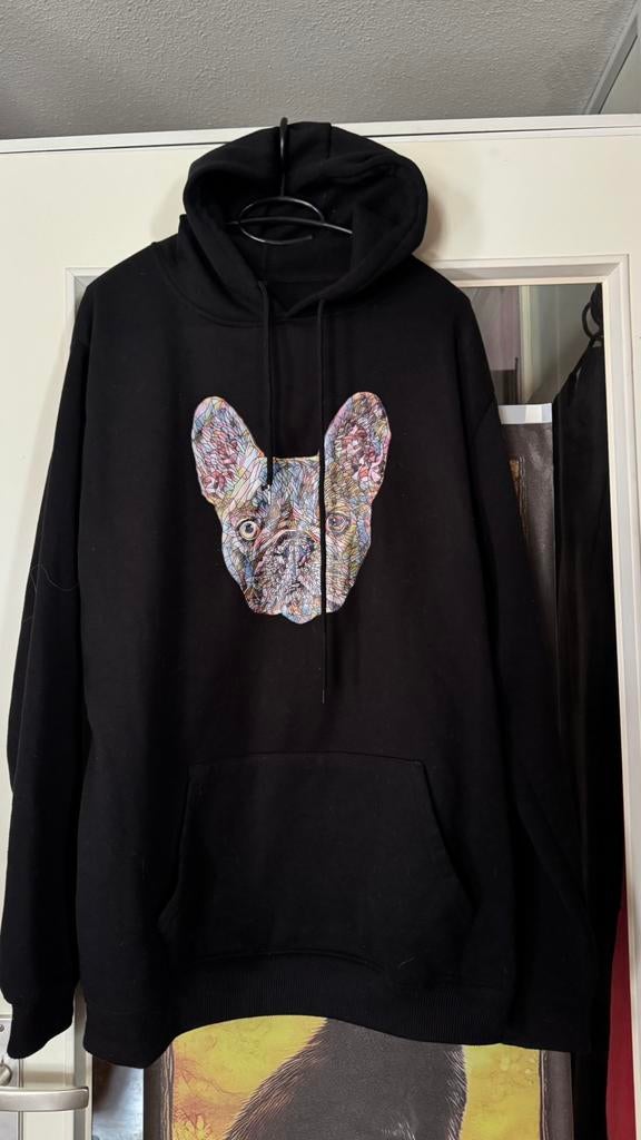 Nieuw lange hoodie sweater trui bulldog hond L/XL zwart, Ophalen of Verzenden, Zo goed als nieuw, Maat 56/58 (XL), Zwart