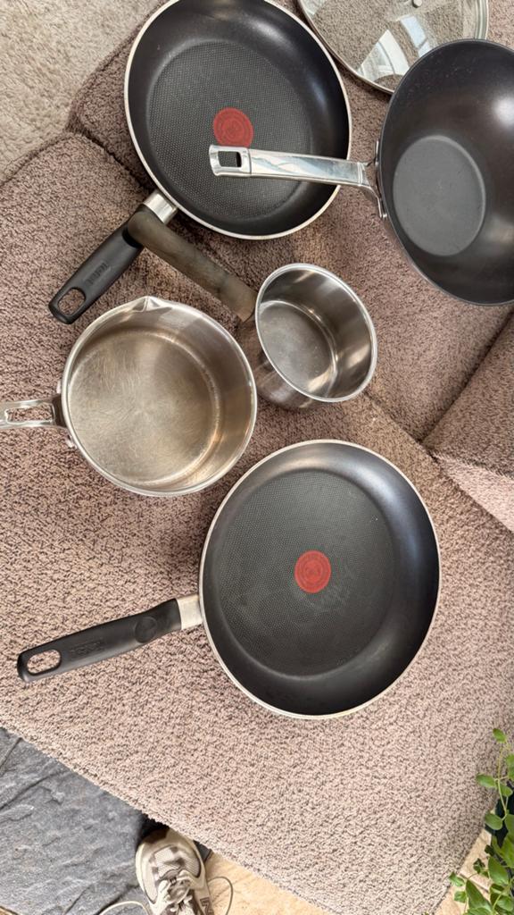 Diverse pannen voor gasfornuis (Tefal, MasterChef, Jamie Oli, Huis en Inrichting, Ophalen, Gebruikt, Rvs, Koekenpan of Braadpan