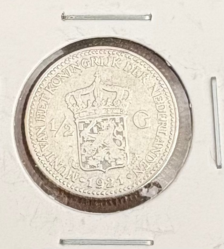 Zilveren ½ Gulden Koningin Wilhelmina 1921, ½ gulden, Zilver, Ophalen of Verzenden, Koningin Wilhelmina