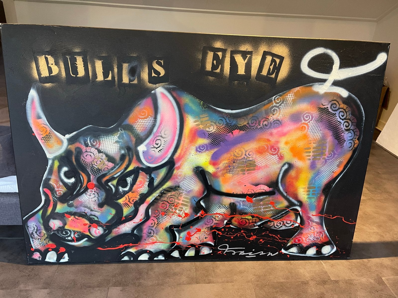 Fabian - Bulls Eye (2017) - Gemengde techniek, Antiek en Kunst, Kunst | Schilderijen | Modern, Ophalen, Dieren, Echtheidscertificaat