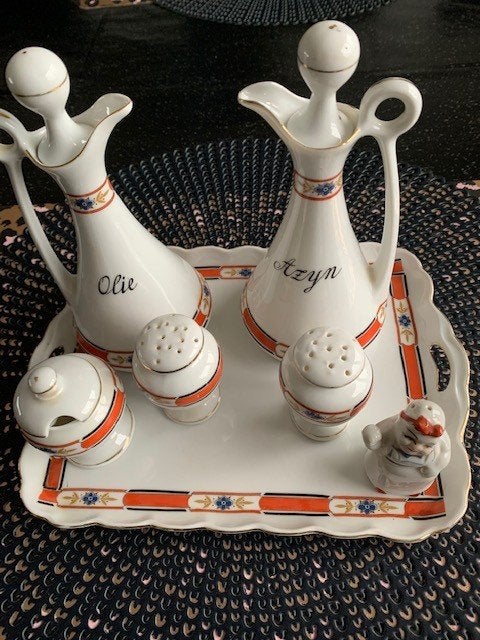 Vintage Victoria China Tsjechoslowakije Olie & Azijn Set, Ophalen of Verzenden