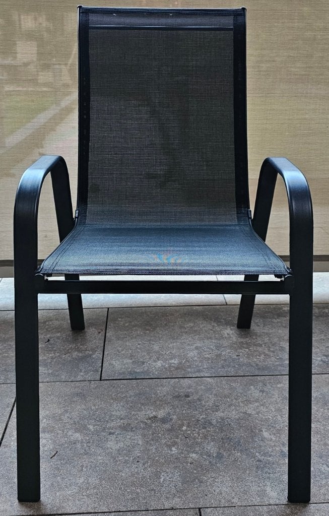 Stapelbare set van 10 aluminium tuinstoelen met armleuningen, Ophalen, Zo goed als nieuw, Aluminium, Stapelbaar