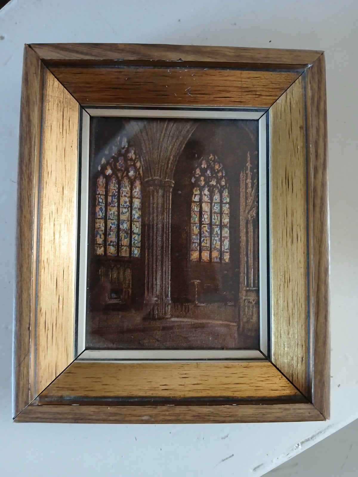 Houten lijst met kerkinterieur, Ophalen of Verzenden