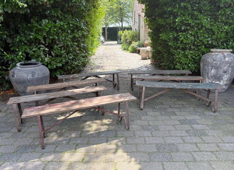Stoere oude bankjes - IJzer met hout, Ophalen, Gebruikt, T, N