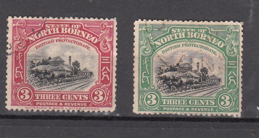 treinen Noord Borneo 1909 Mi nr 129 + 280, Ophalen of Verzenden, Gestempeld, Treinen