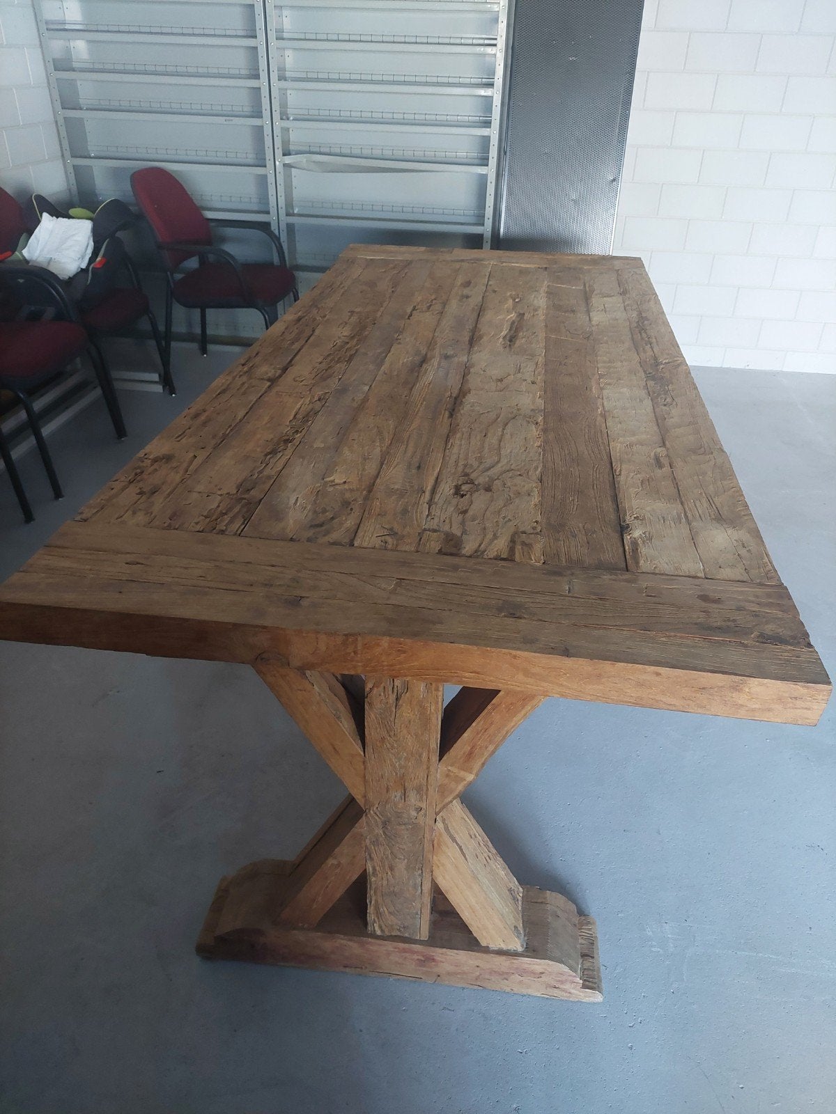 Robuuste houten eettafel - Landelijke stijl, Ophalen, Gebruikt, 200 cm of meer, 50 tot 100 cm