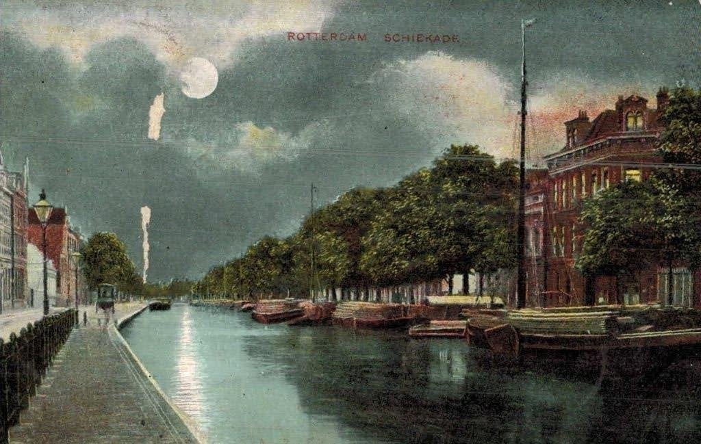 Oude Ansichtkaart Rotterdam Schiekade - Maanlicht, Ophalen of Verzenden, Voor 1920, Gelopen, Zuid-Holland