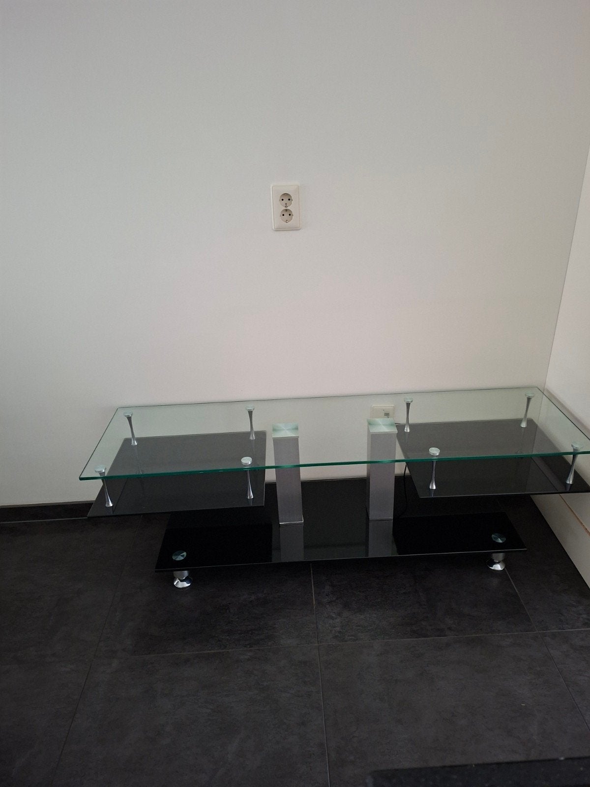 Glazen tv-meubel / audiomeubel met 3 lagen, Huis en Inrichting, Kasten | Televisiemeubels, Gebruikt, Minder dan 100 cm, 100 tot 150 cm