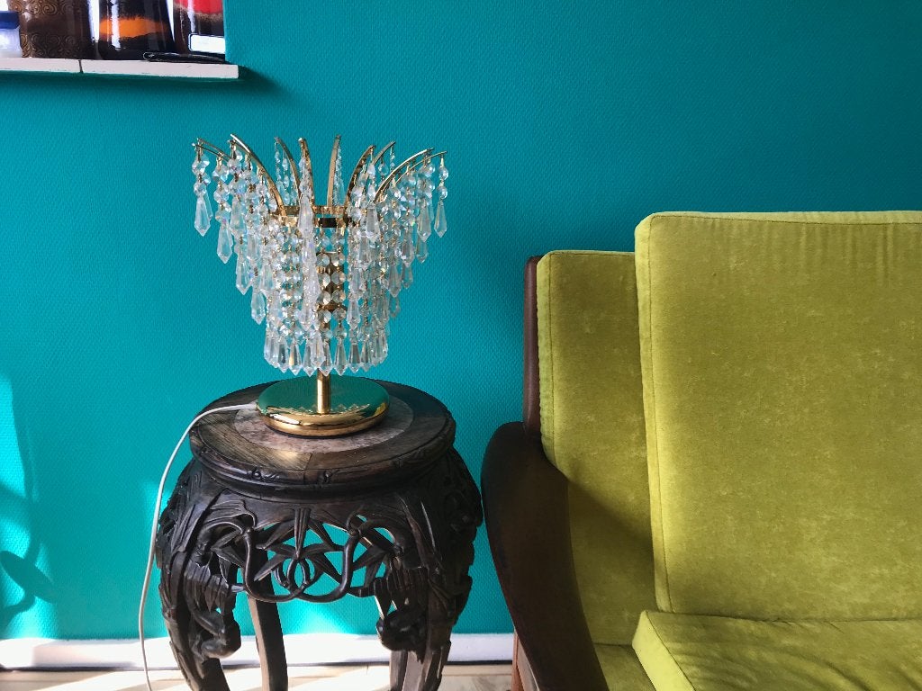 RETRO!! Vintage Kristal Lamp, Verzenden, Vintage, Goud, Glas