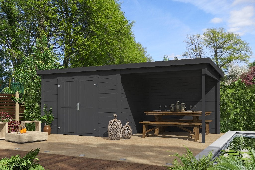 Blokhut met overkapping Kjeld 550x250 onbehandeld vuren, Verzenden, Nieuw