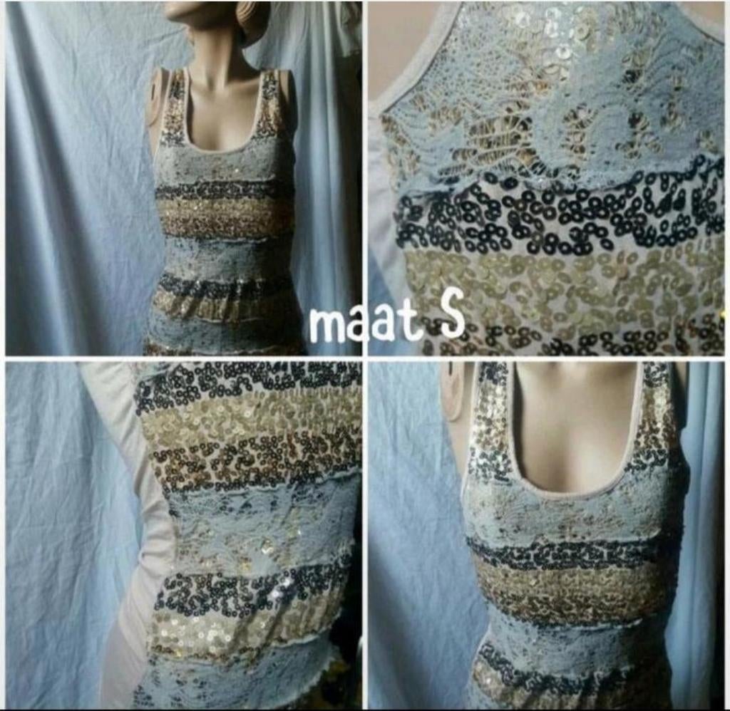 Glitter shirt, Beige, Ophalen of Verzenden, Korte mouw, Maat 36 (S)