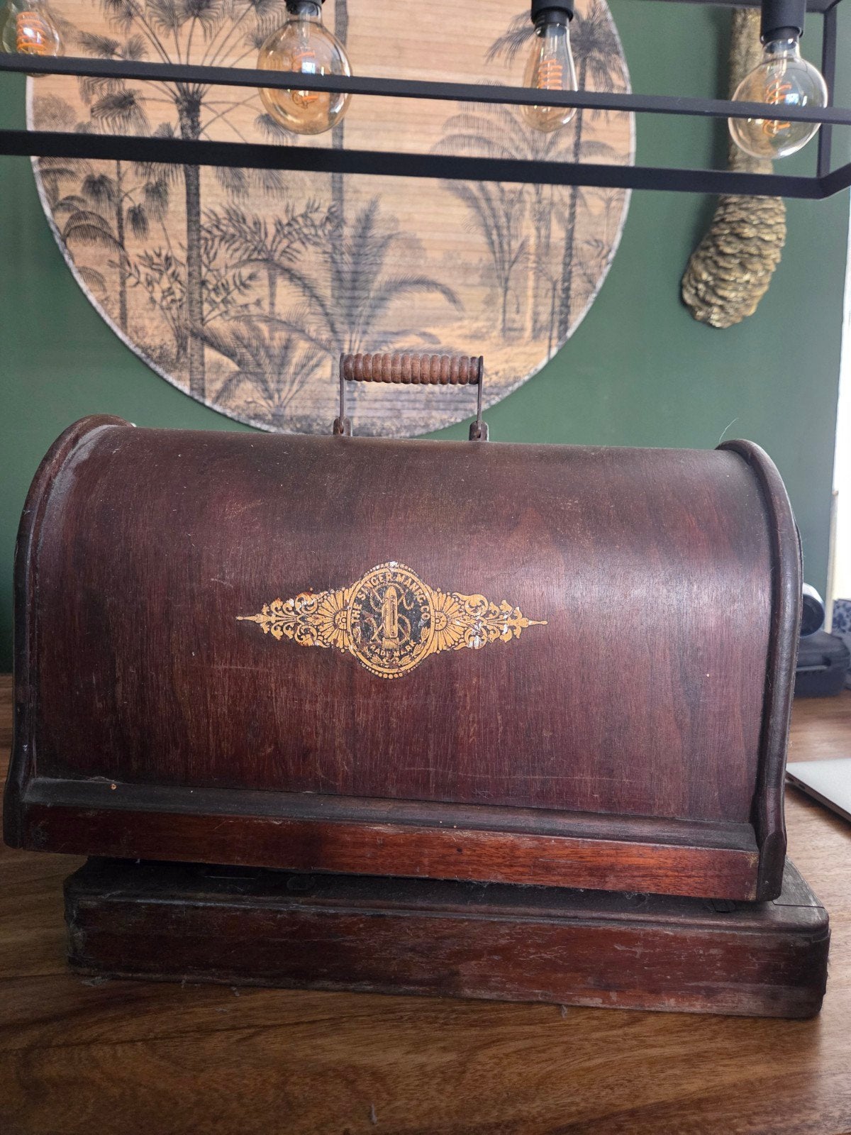 Antieke Singer Naaimachine met Houten Koffer, Ophalen