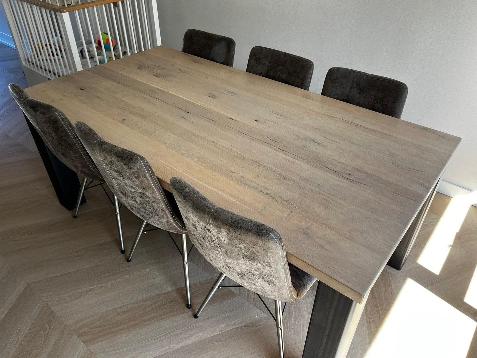 Massief (4 cm dik blad) eikenhout eettafel met zwarte poten, Huis en Inrichting, Tafels | Eettafels, Gebruikt, 50 tot 100 cm, 150 tot 200 cm