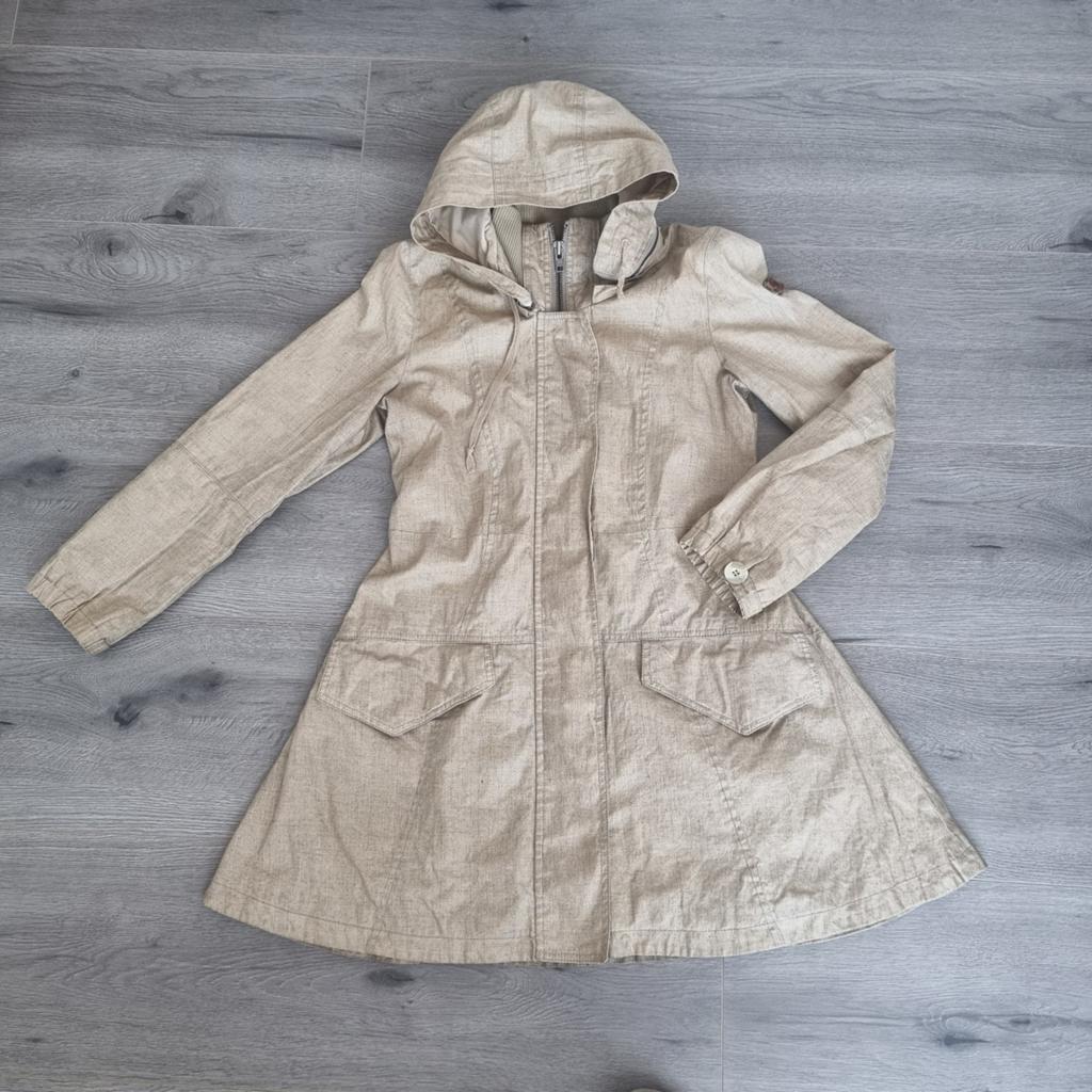 Moscow Luxe Linnen Jas / Getailleerde Parka met Capuchon, Beige, Ophalen of Verzenden, Moscow, Maat 34 (XS) of kleiner