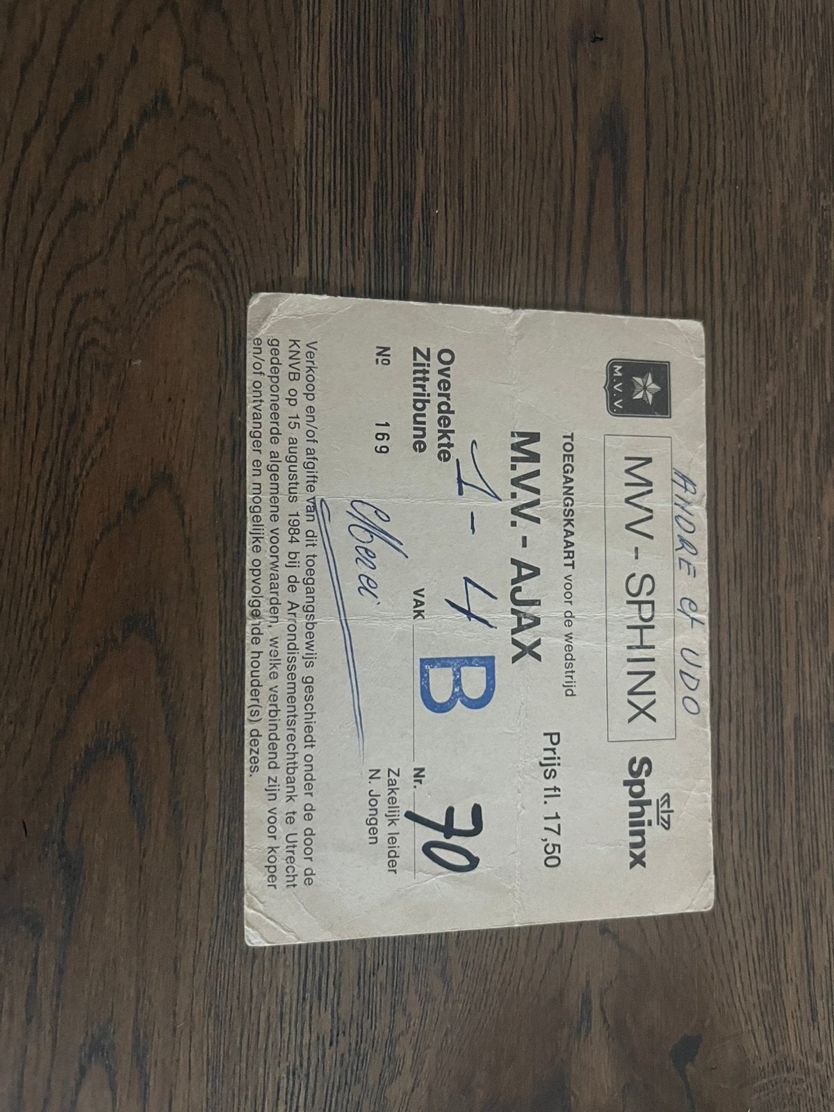 JAREN 80 TICKET MVV-AJAX, Verzamelen, Ophalen of Verzenden, Zo goed als nieuw, Ajax, Overige typen