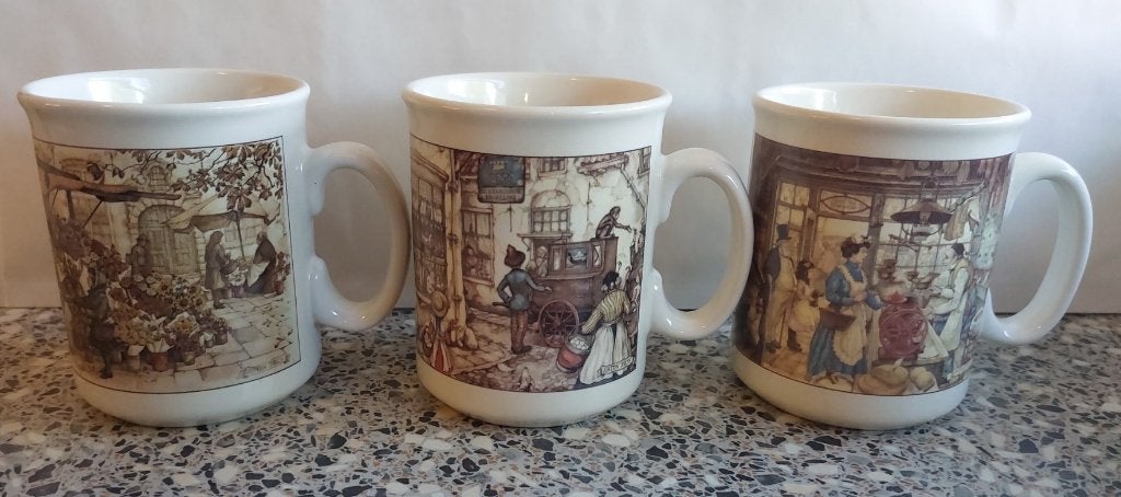3 bekers Anton Pieck met oor, Overige merken, Zo goed als nieuw, Overige stijlen, Aardewerk