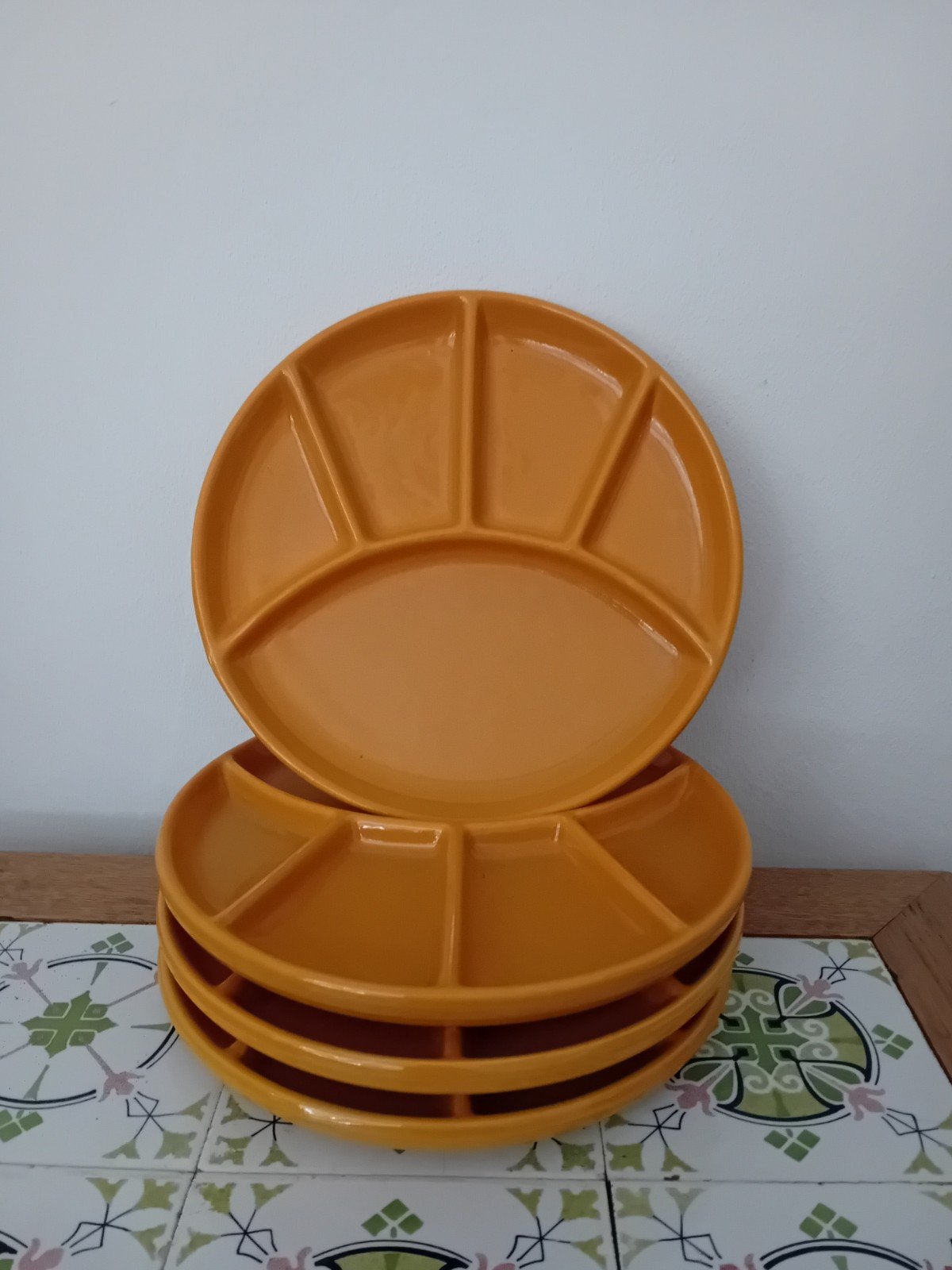 4 Jasba vintage midcentury fondueborden tapasborden oker gee, Ophalen of Verzenden