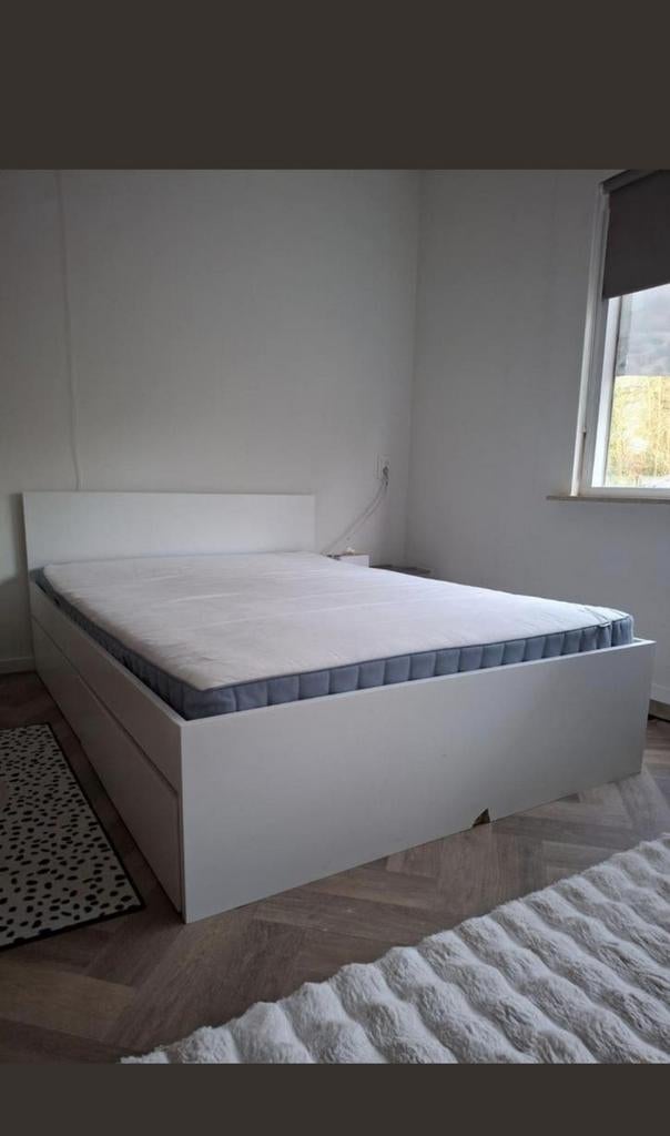 Ikea Malm 2 persoons bed met laden 140 breed, Huis en Inrichting, Gebruikt, Wit, Tweepersoons, Hout