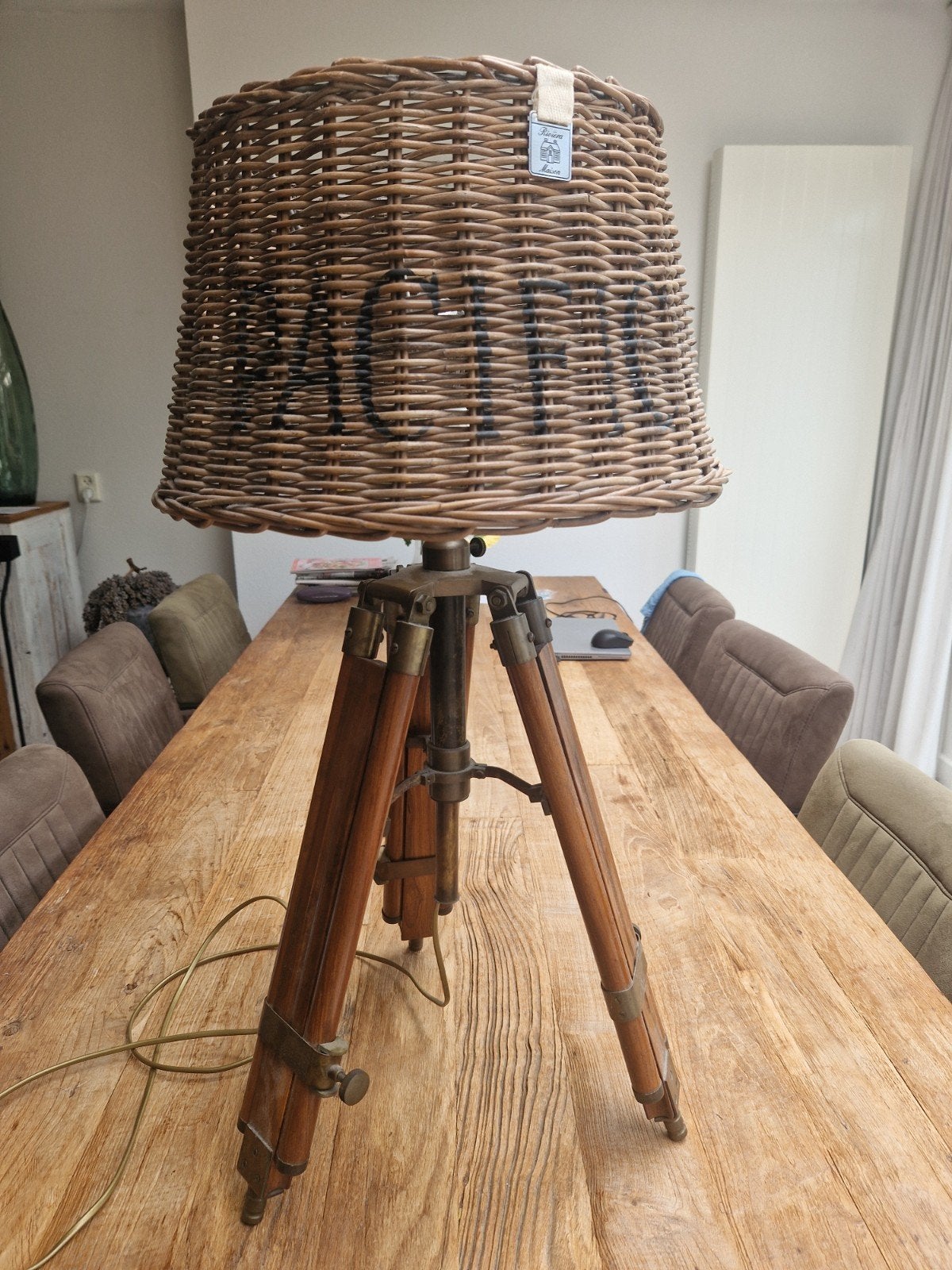 Riviera Maison lamp met oud statief, Ophalen, Zo goed als nieuw, Bruin, Riviera Maison