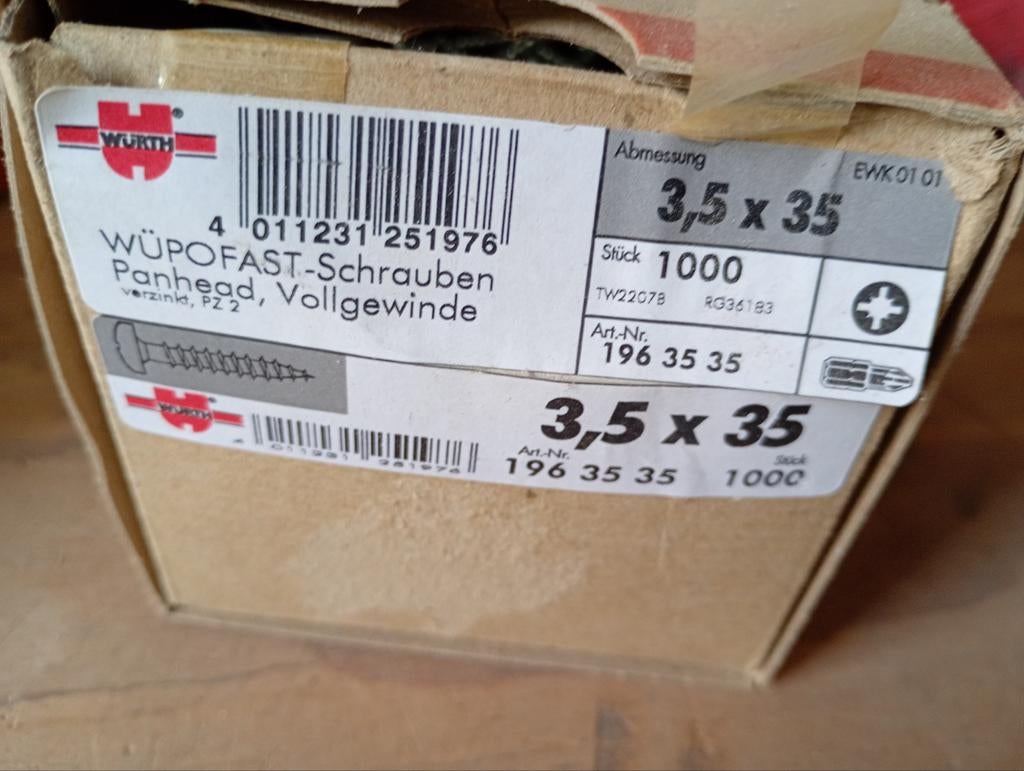 Würth schroeven 3,5 x 35, Doe-het-zelf en Verbouw, IJzerwaren en Bevestigingsmiddelen, 5642LS Eindhoven, Schroeven, Nieuw, Minder dan 50 mm