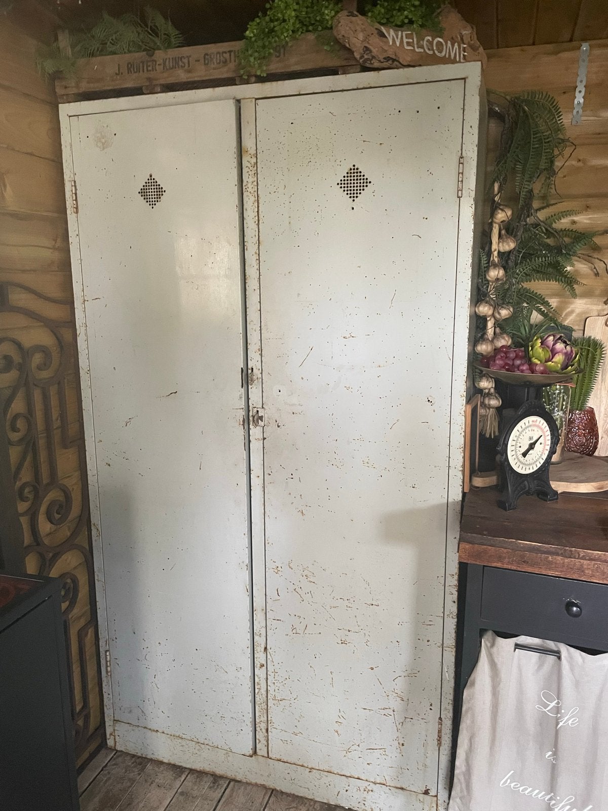 Vintage metalen kast 180x100x50cm - Industriële look, Huis en Inrichting, Ophalen, Gebruikt, 100 tot 150 cm, Metaal