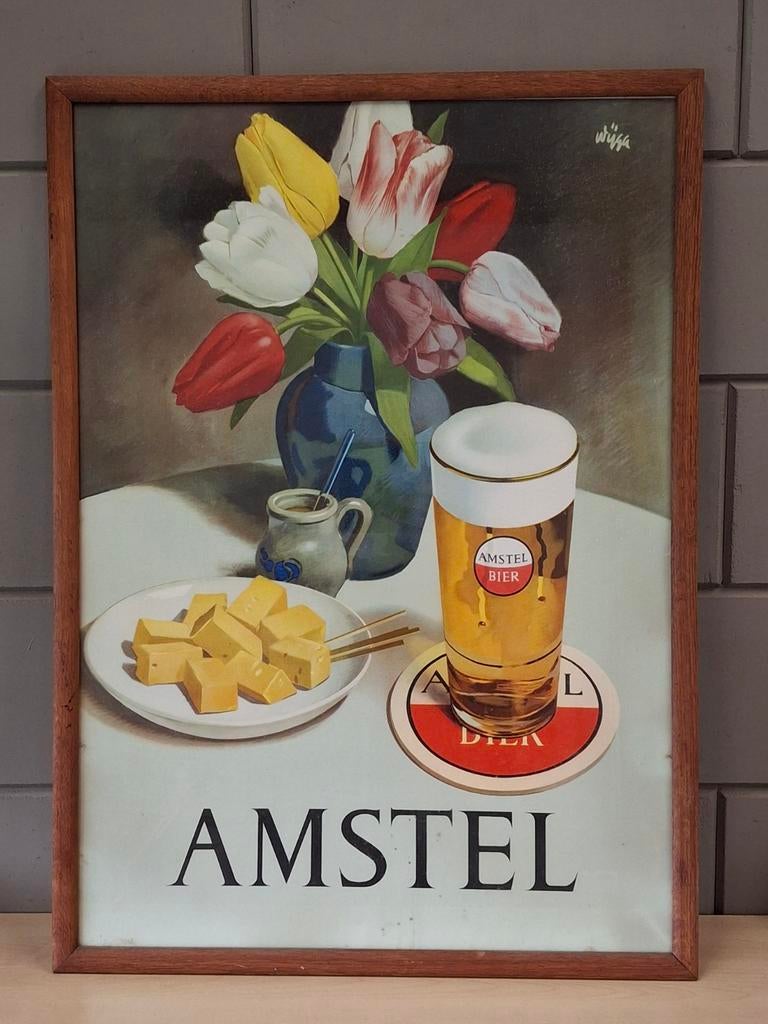 Amstel Bieren reclame affiche / Jan Wijga ingelijst, Verzamelen, Merken en Reclamevoorwerpen, Ophalen, Zo goed als nieuw, Reclamebord