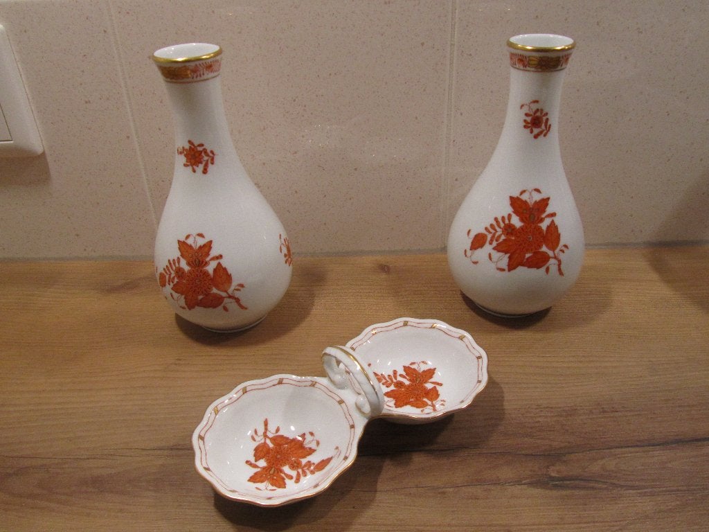 Herend Apponyi oranje vaas en peper en zoutstel, Ophalen of Verzenden