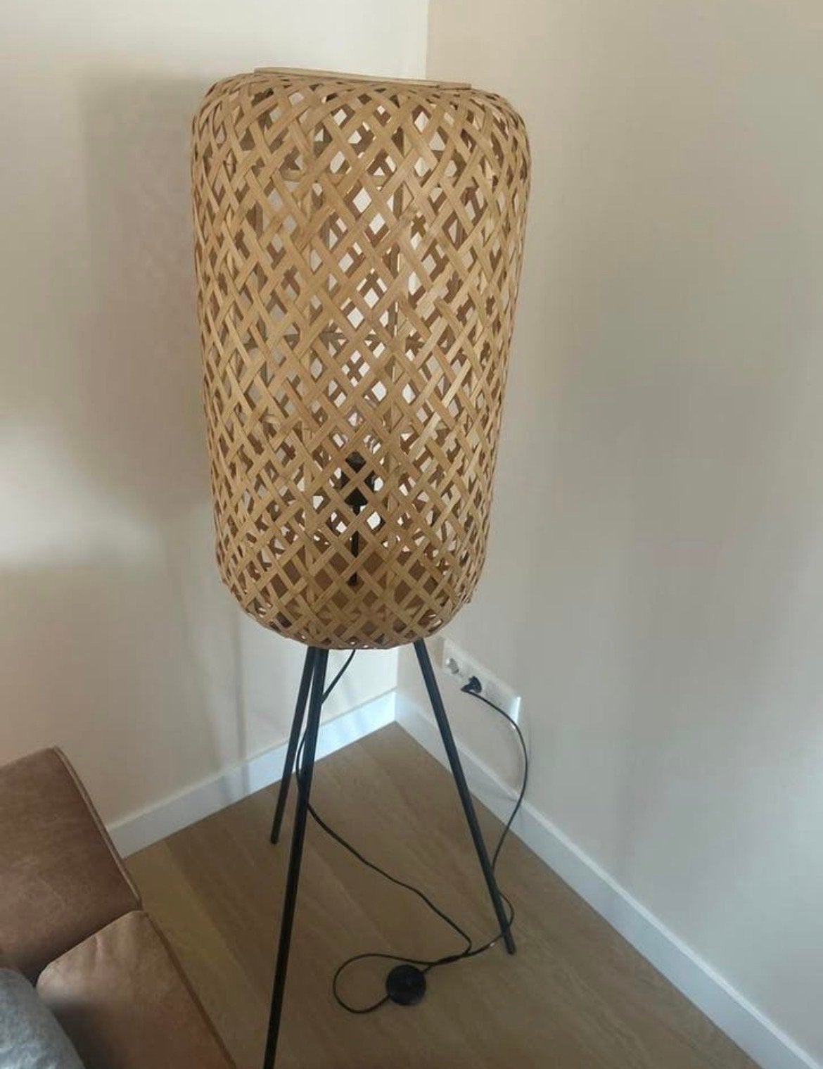 Kwantum staande bamboe lamp, Huis en Inrichting, Lampen | Vloerlampen, Ophalen, Zo goed als nieuw, Hout, 100 tot 150 cm