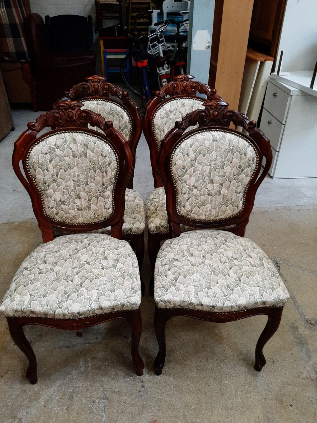 Set van 4 Barok Eetkamerstoelen met Gestoffeerde Zitting, Ophalen