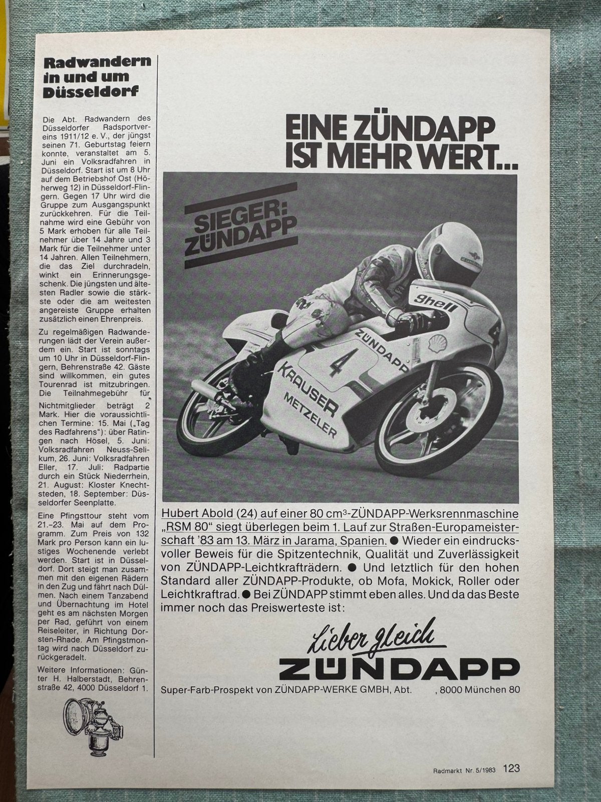 Advertentie 1983 Zündapp RSM 80 Hubert Abold, Verzamelen, Verzenden, Zo goed als nieuw, Motoren