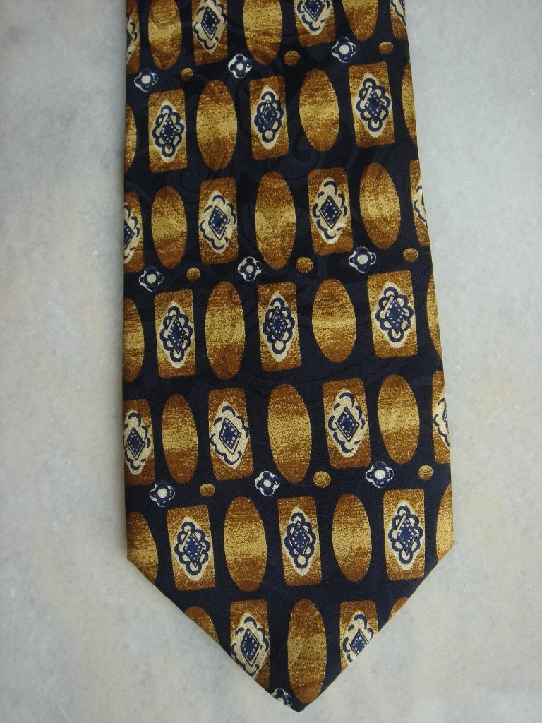 Blauw - goudkleurig bewerkte stropdas Emilio Sandrini, Emilio Sandrini, Meerkleurig, Ophalen of Verzenden, Met patroon