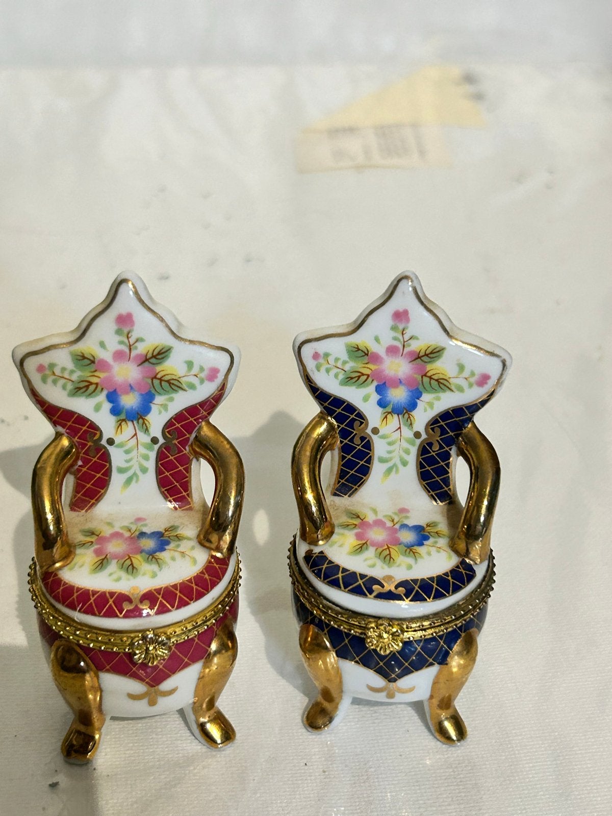 Set van 2 vintage Napels porseleinen stoel snuifdoosjes, Ophalen of Verzenden