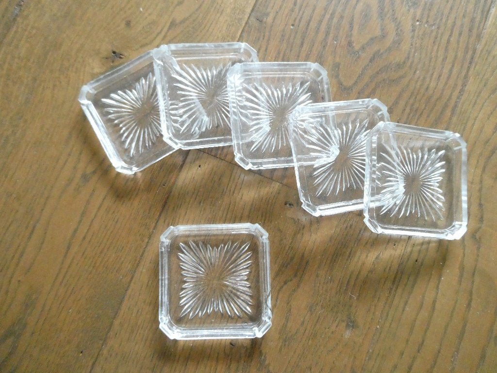Glazen onderzetters uit de jaren '50, 6 stuks, Antiek en Kunst, Curiosa en Brocante, Ophalen of Verzenden