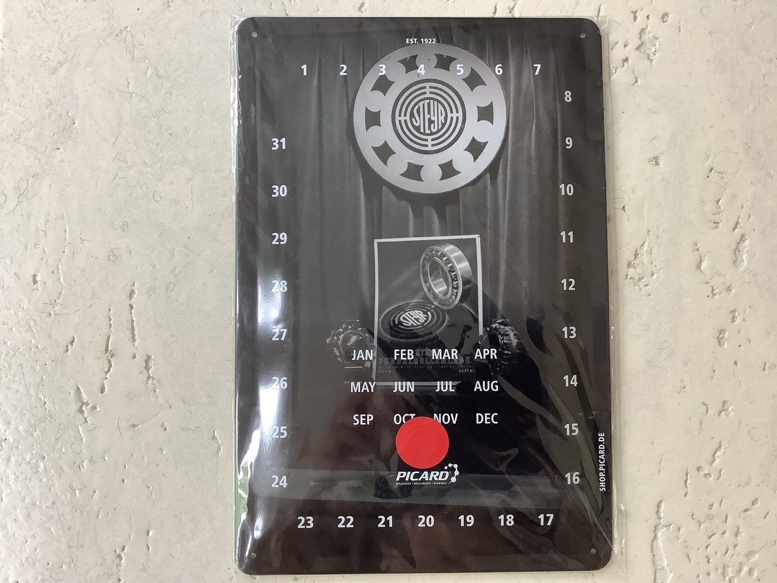 NIEUW! Metalen kalender bord wandplaat Steyr Picard metaal, Ophalen of Verzenden, Maandkalender, Nieuw